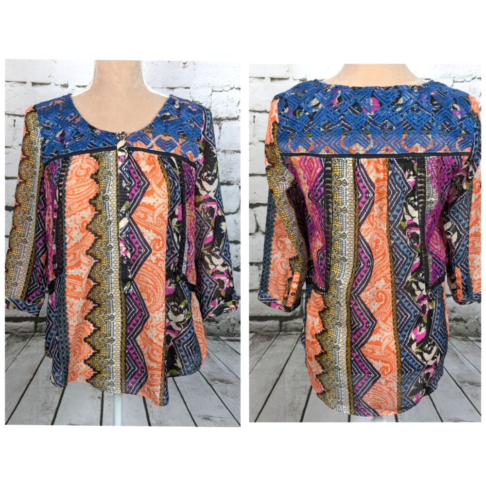 ANTHROPOLOGIE VANESSA VIRGINIA Boho Indie Hippie Embroidered Popover Top Size 2
